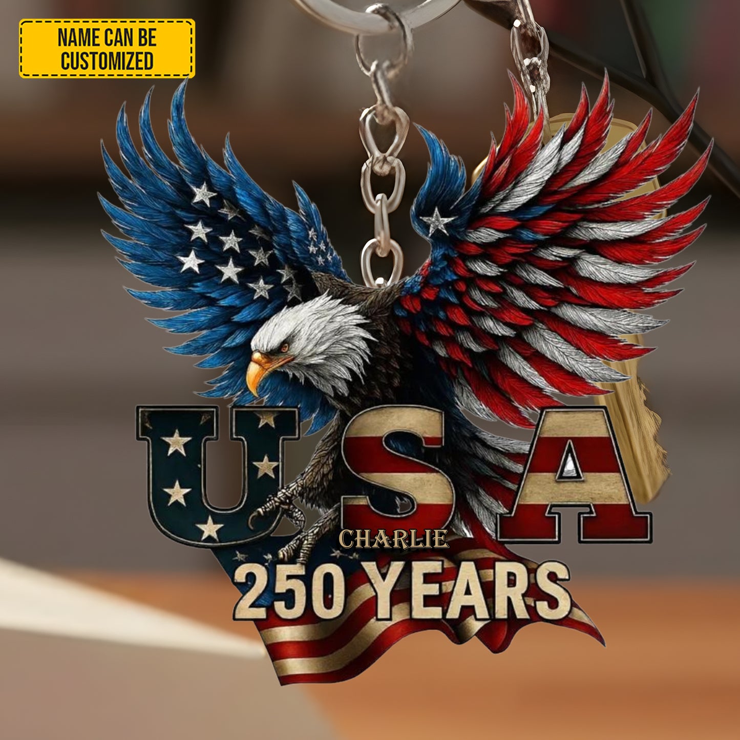 Personalized USA 250 Years Eagle Keychain