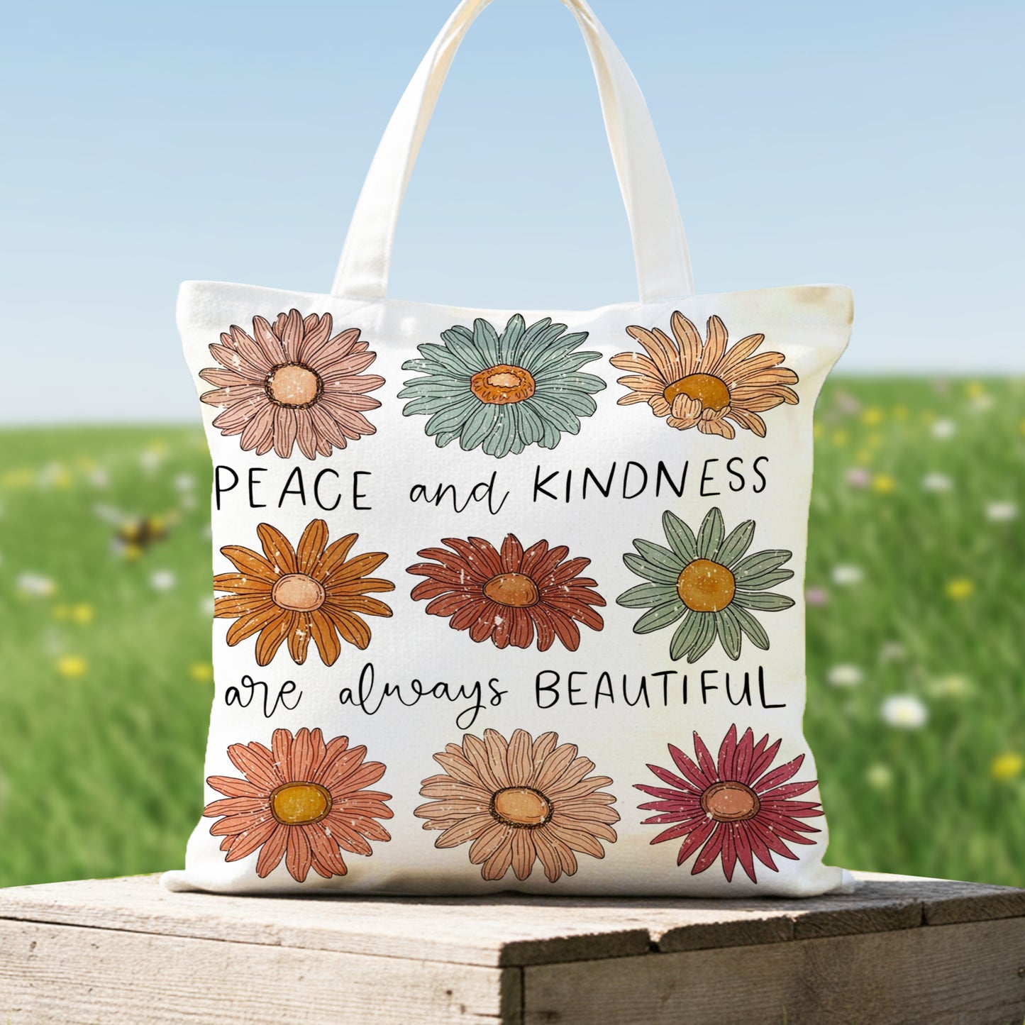 Peace And Kindness - Floral Tote Bag