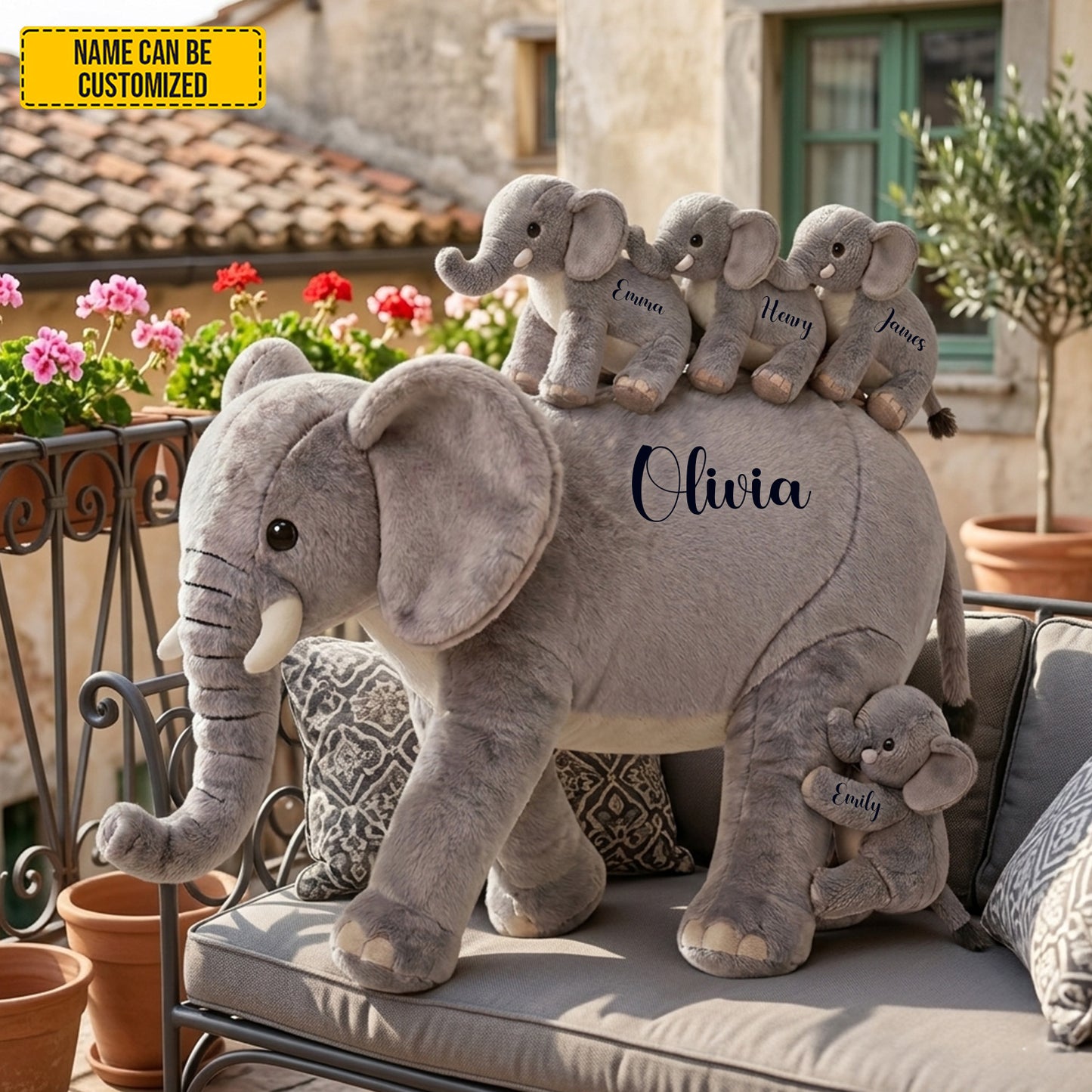 Mom Elephant With Little Kids - Personalized Shaped Pillow
