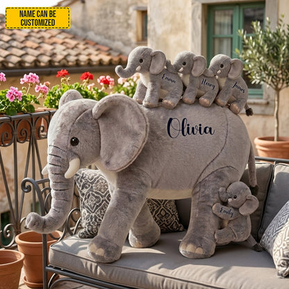 Mom Elephant With Little Kids - Personalized Shaped Pillow