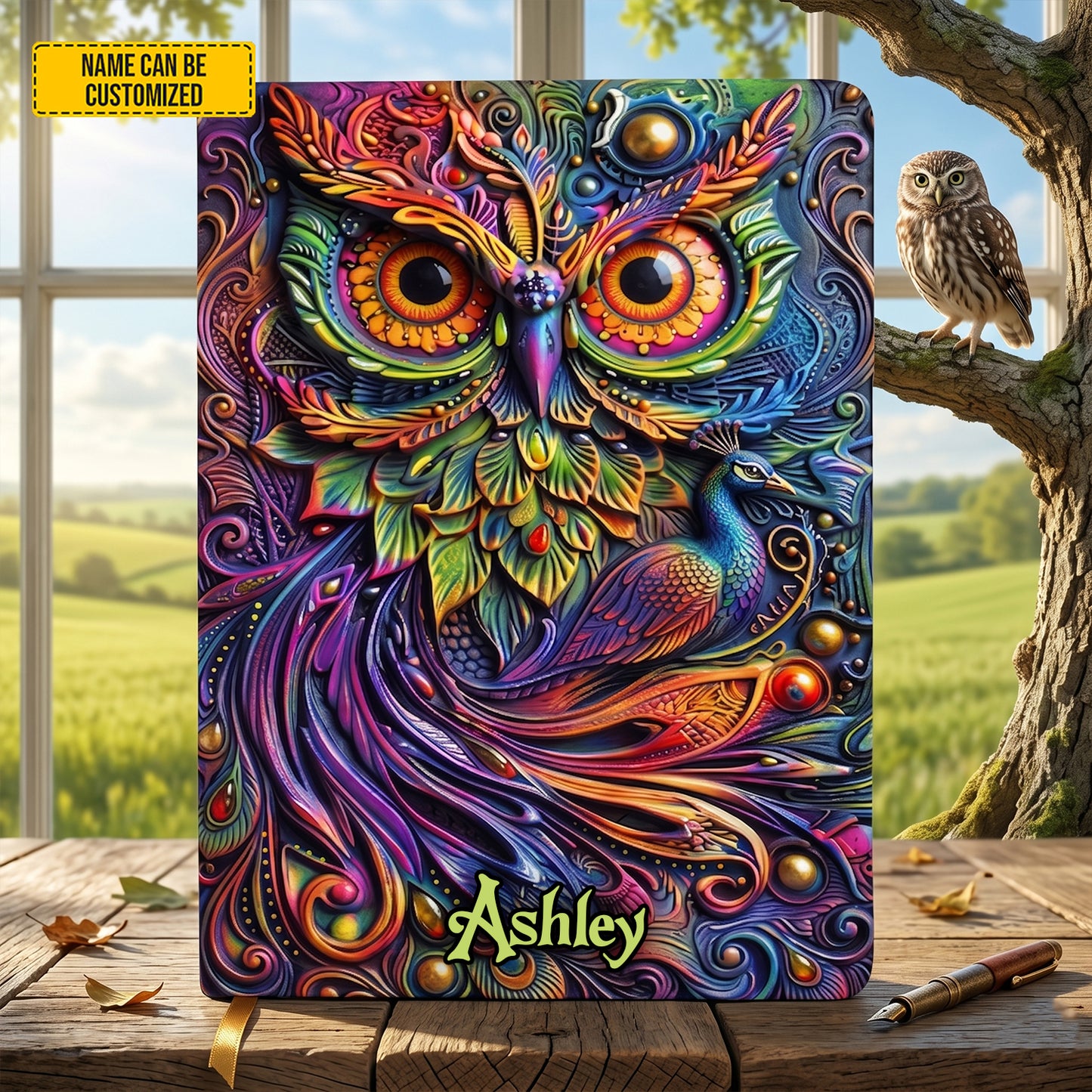 Personalized Colorful Owl Leather Journal