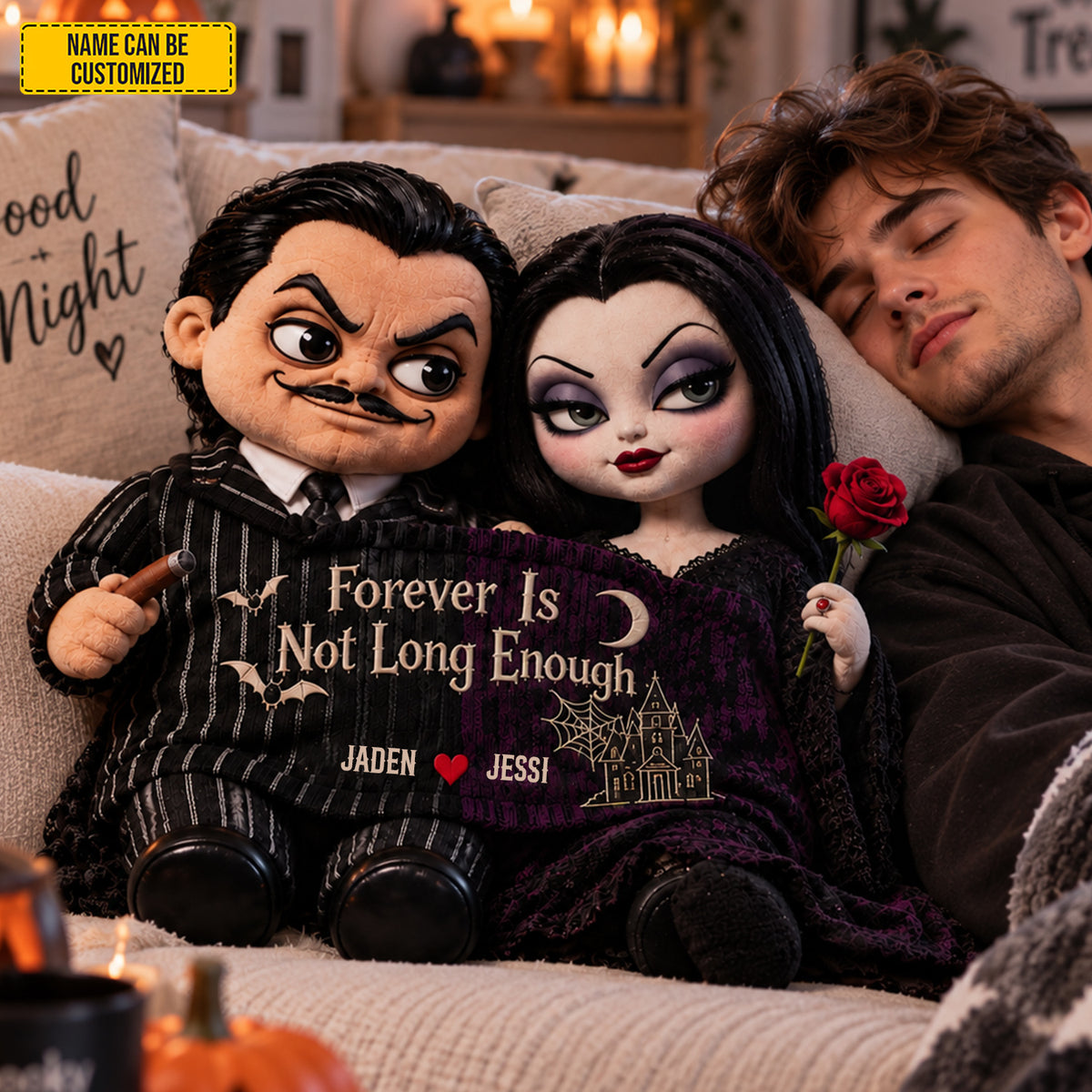 Personalized Morticia & Gomez Gothic Couple Custom Shape Pillow
