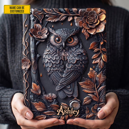 Personalized Floral Owl Leather Journal