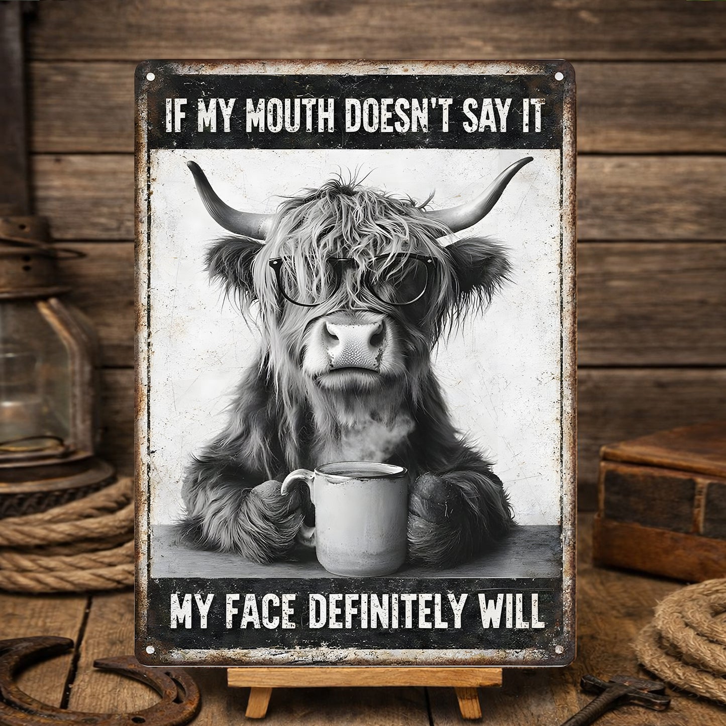 Funny Highland Cow Metal Sign