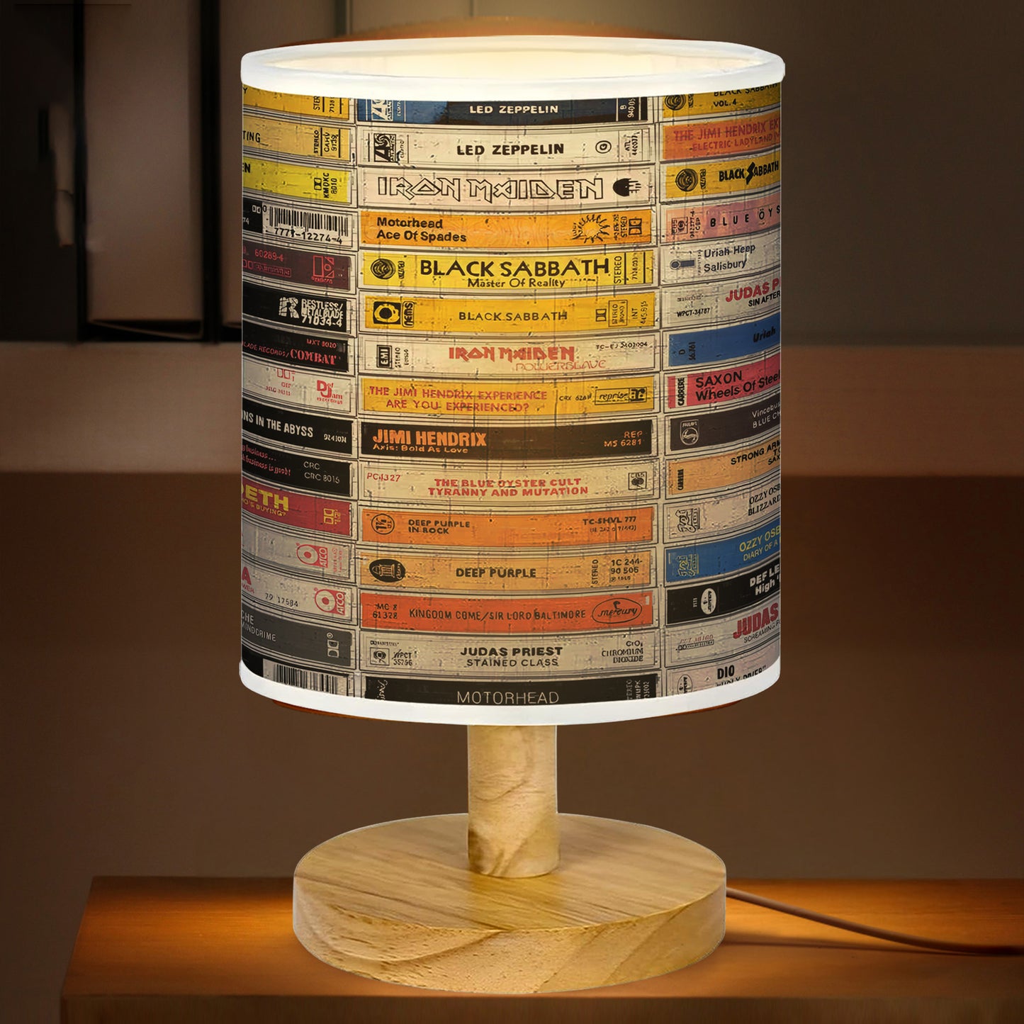 Classic Heavy Metal Hard Rock Wood Base Fabric Lamp, Vintage Rock Lamp for Music Lovers, Retro Home Décor Gift