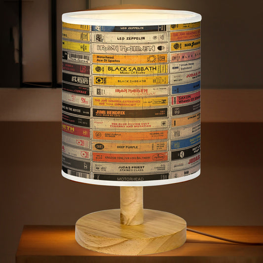 Classic Heavy Metal Hard Rock Wood Base Fabric Lamp, Vintage Rock Lamp for Music Lovers, Retro Home Décor Gift
