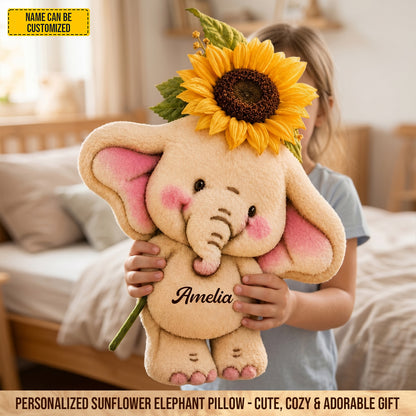 Personalized Cute Sunflower Elephant Pillow