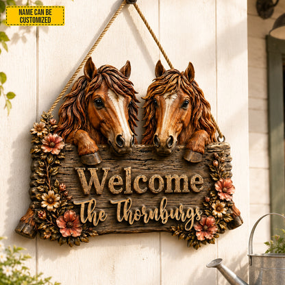 Personalized Horse Family Wooden Sign