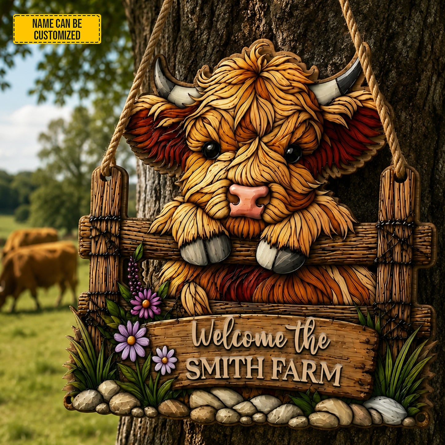 Welcome The Farm  – Personalized Cow Wooden Sign