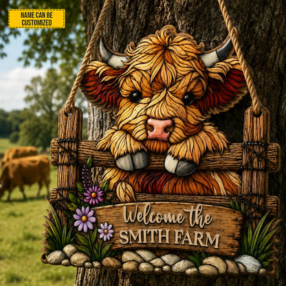 Welcome The Farm  – Personalized Cow Wooden Sign