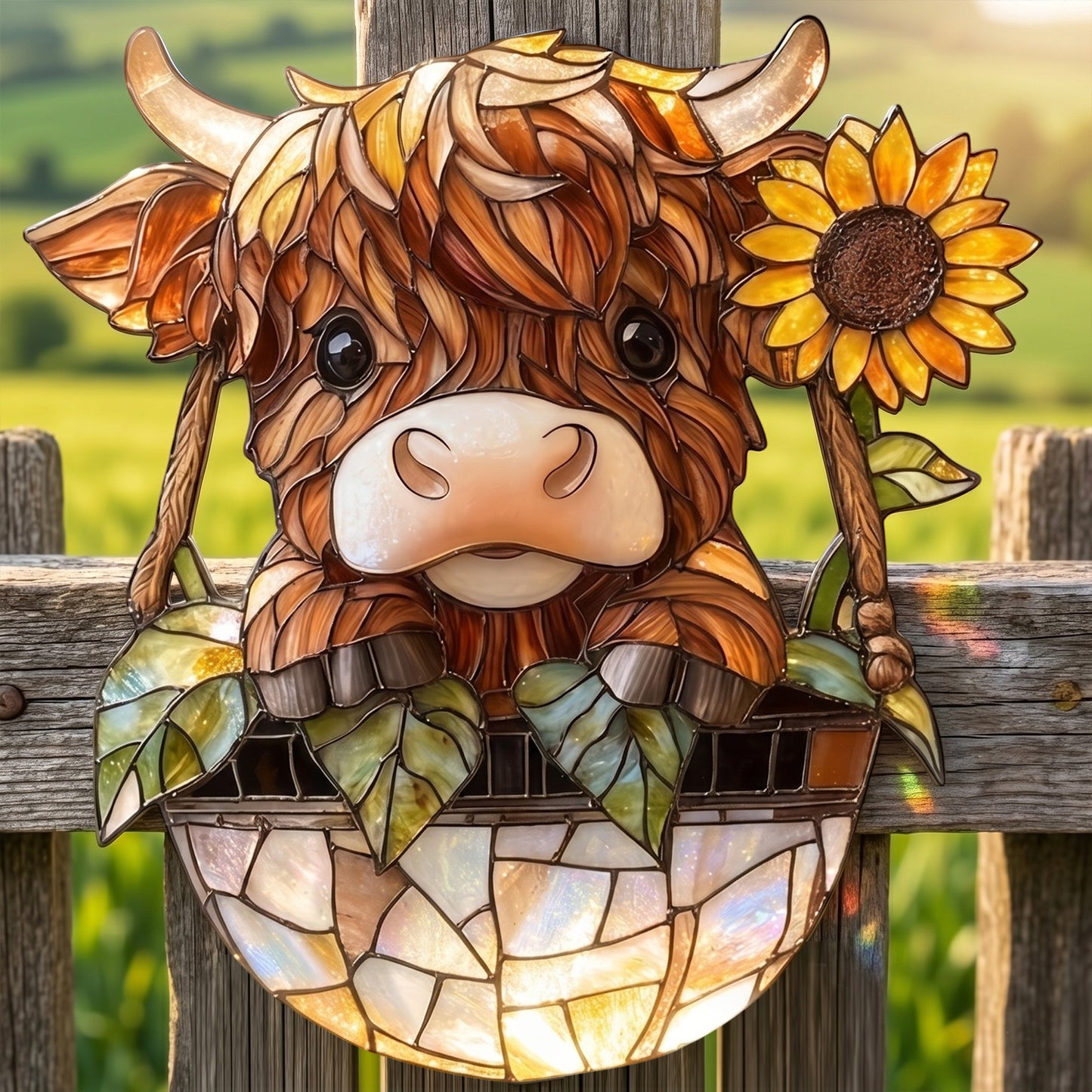 Highland Cow Sunflower Metal Sign - Gift For Farm Decor