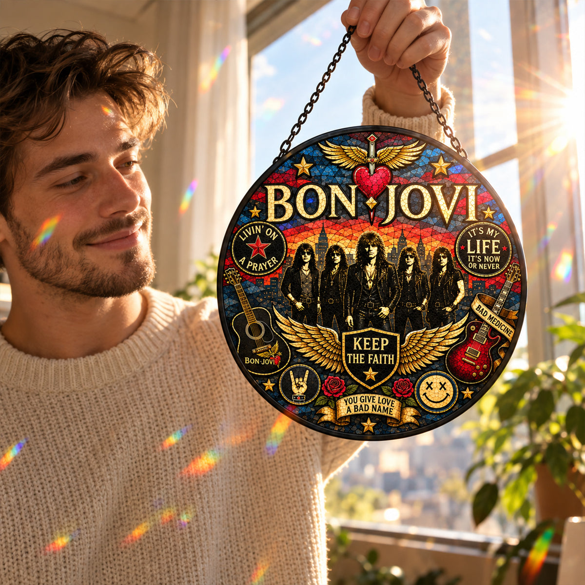 Bon Jovi Keep The Faith Stained Glass Suncatcher