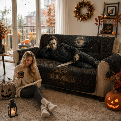 Personalized Halloween Night Horror Couch Cover – Halloween Horror Quilted Sofa Cover