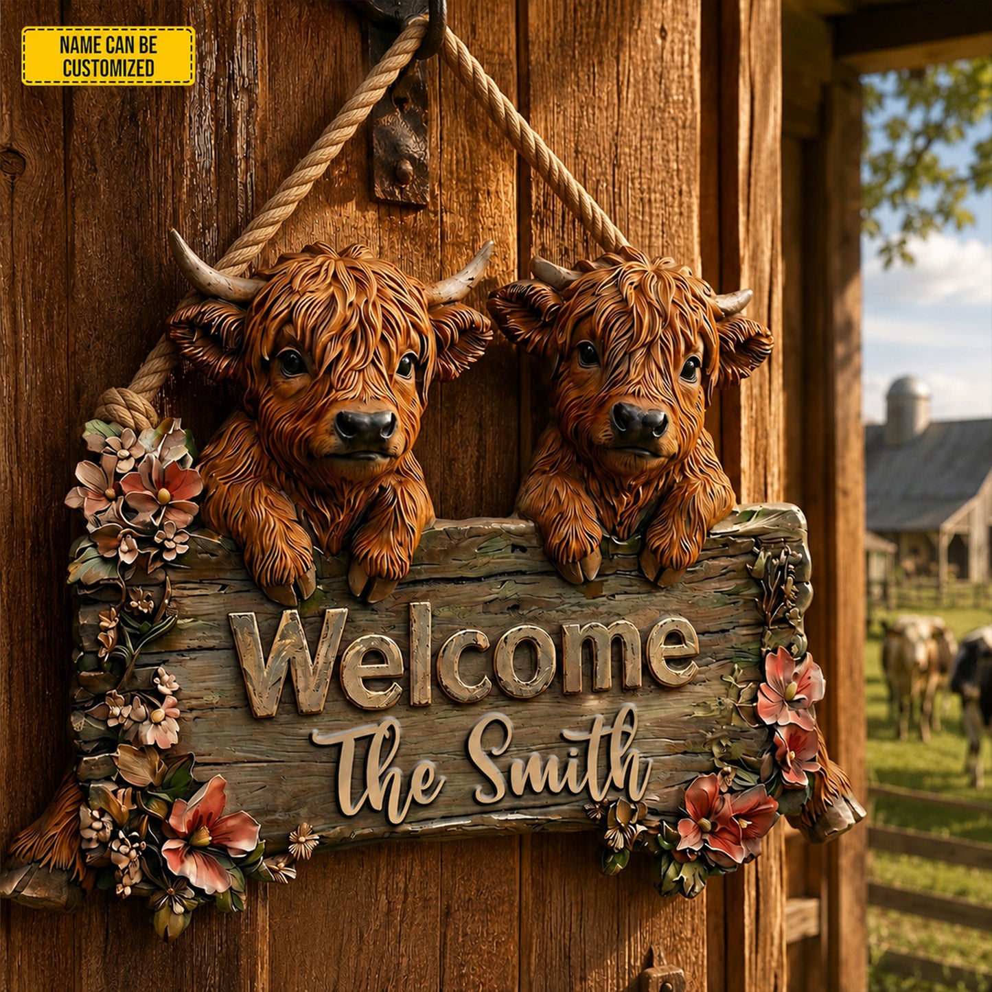 Highland Welcome – Personalized Cow Wooden Sign