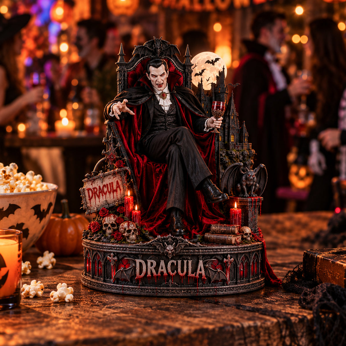 Dracula Gothic Vampire Wooden Block - Collectible Table Decor