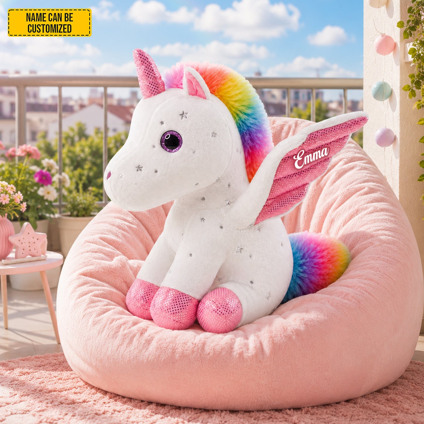 Personalized Rainbow Unicorn Custom Shaped Pillow