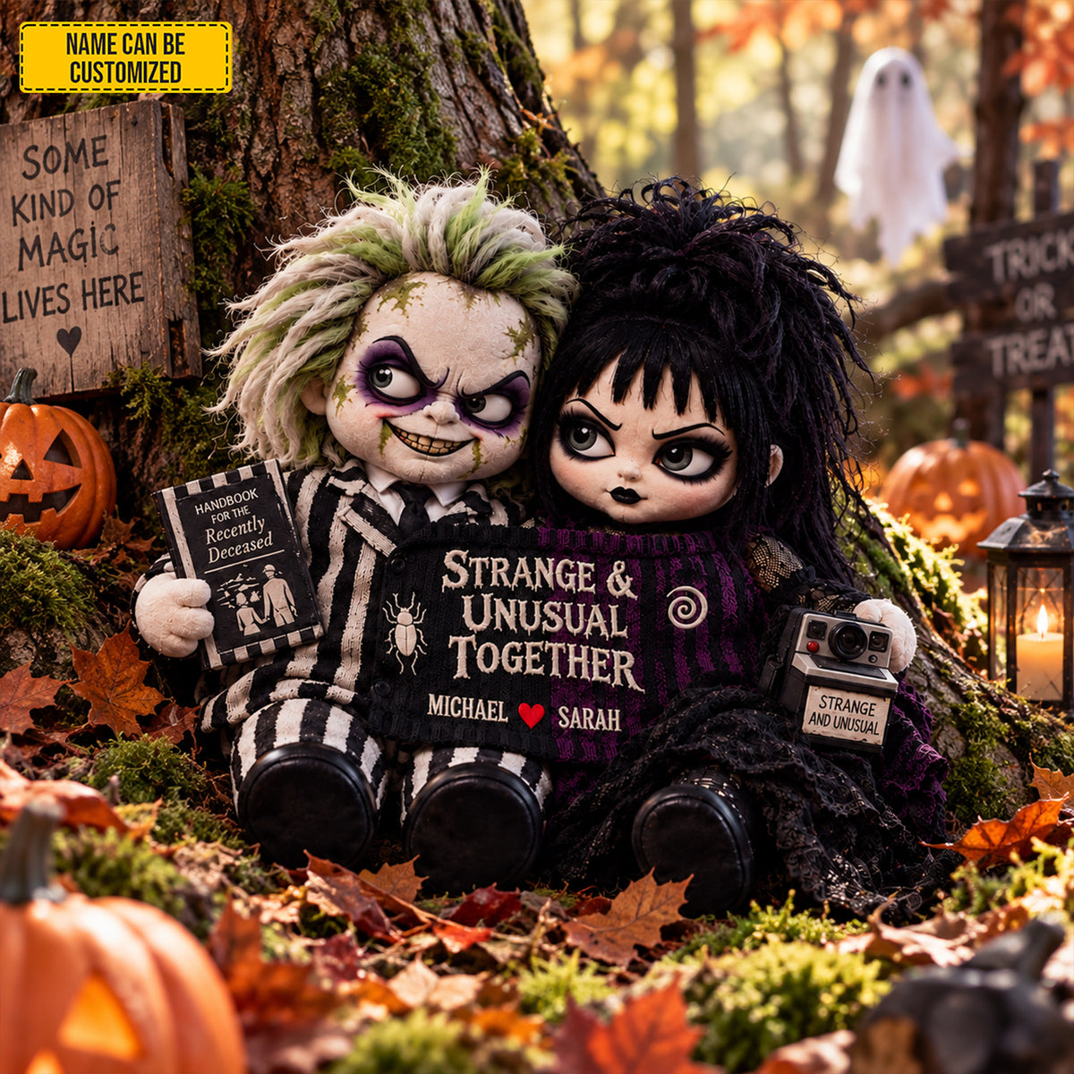 Personalized Strange & Unusual Together Gothic Couple Dolls Custom Shape Pillow