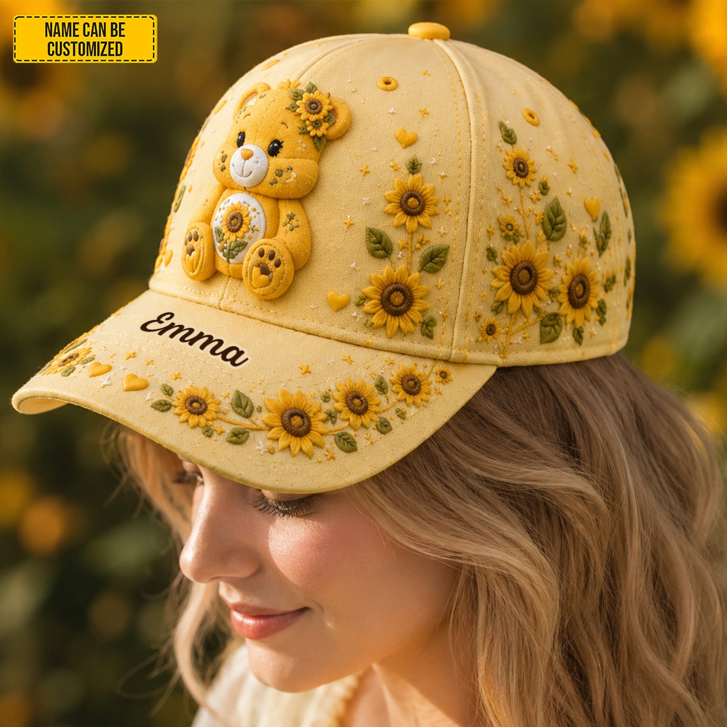 Personalized Sunflower Bear Classic Cap