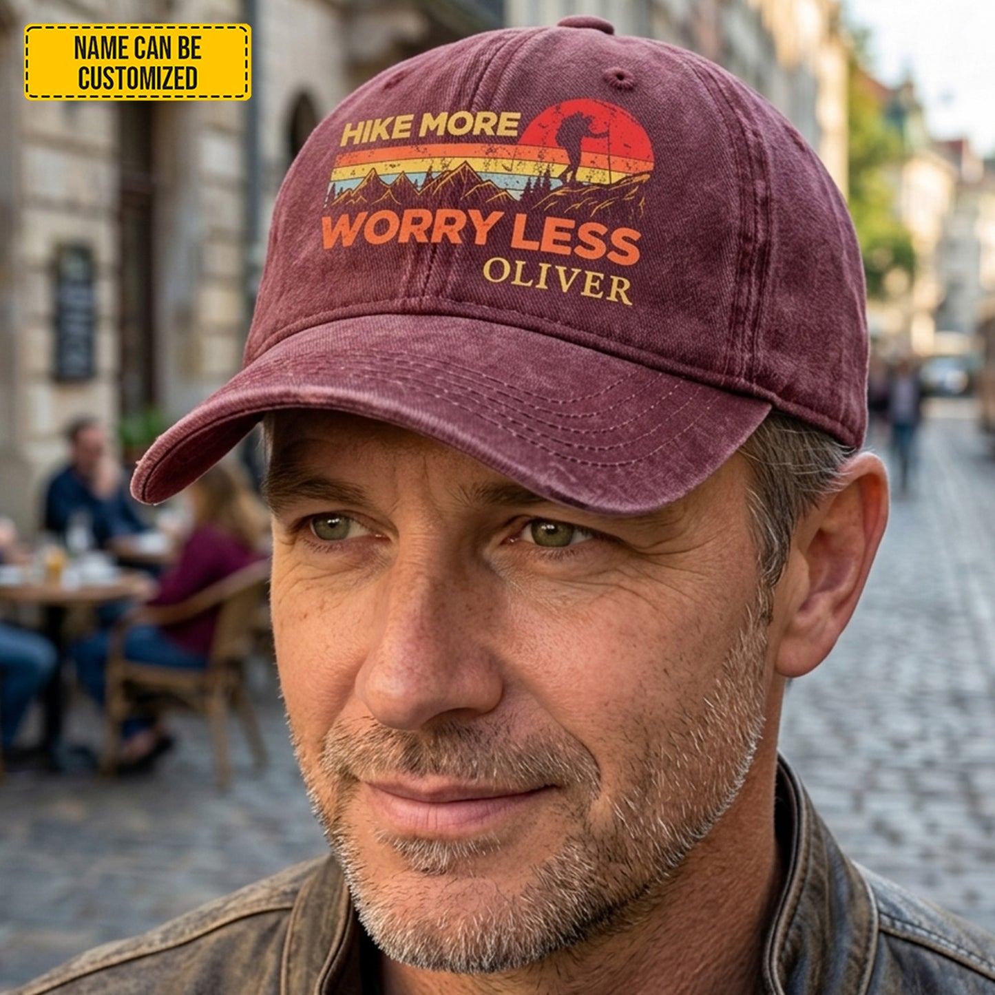 Personalized Hike More Worry Less Denim Cap