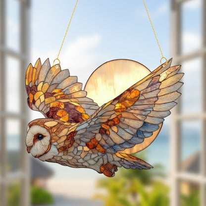 Beautiful Owl & Moon Acrylic Suncatcher