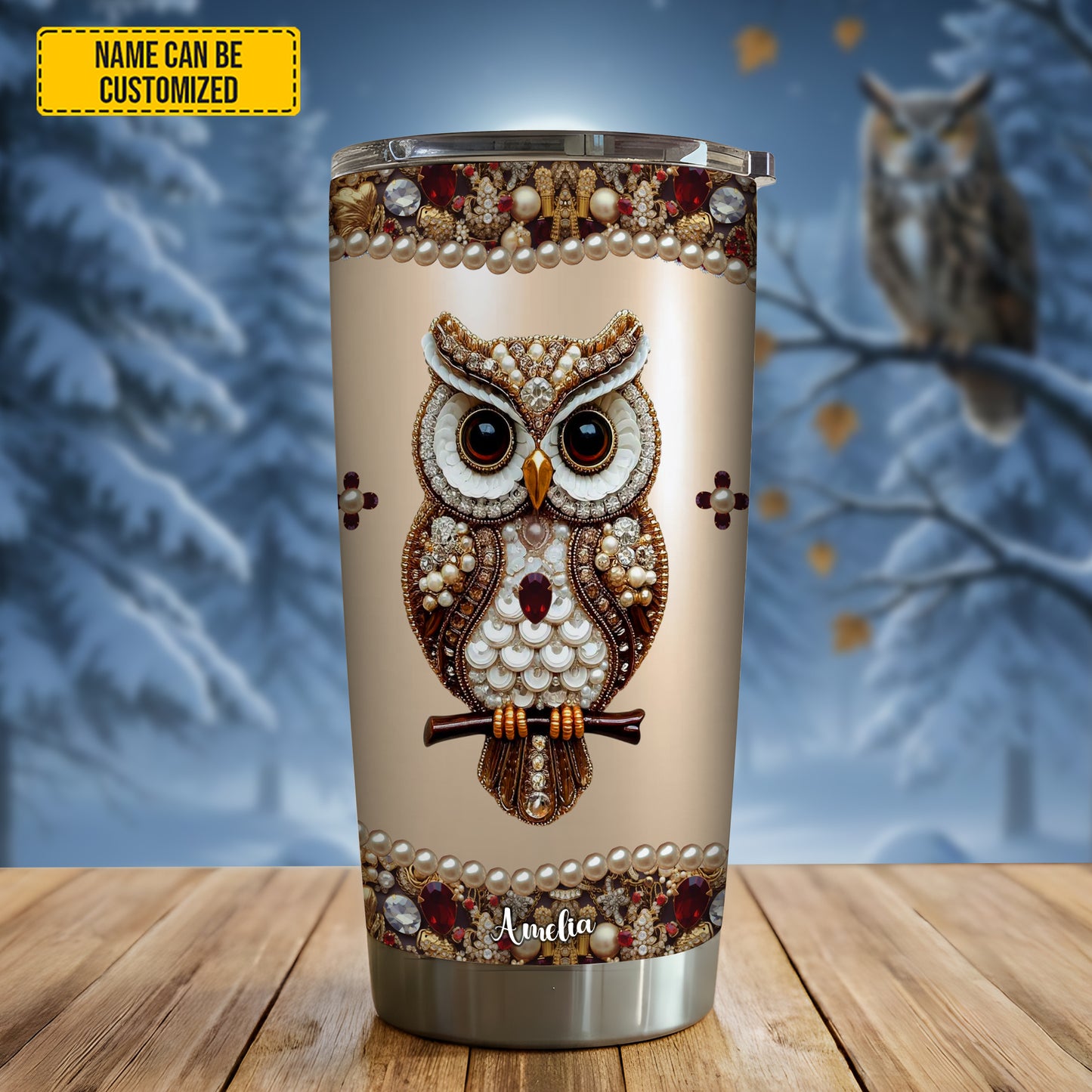 Personalized Sparkle Owl Stainless Steel Tumbler