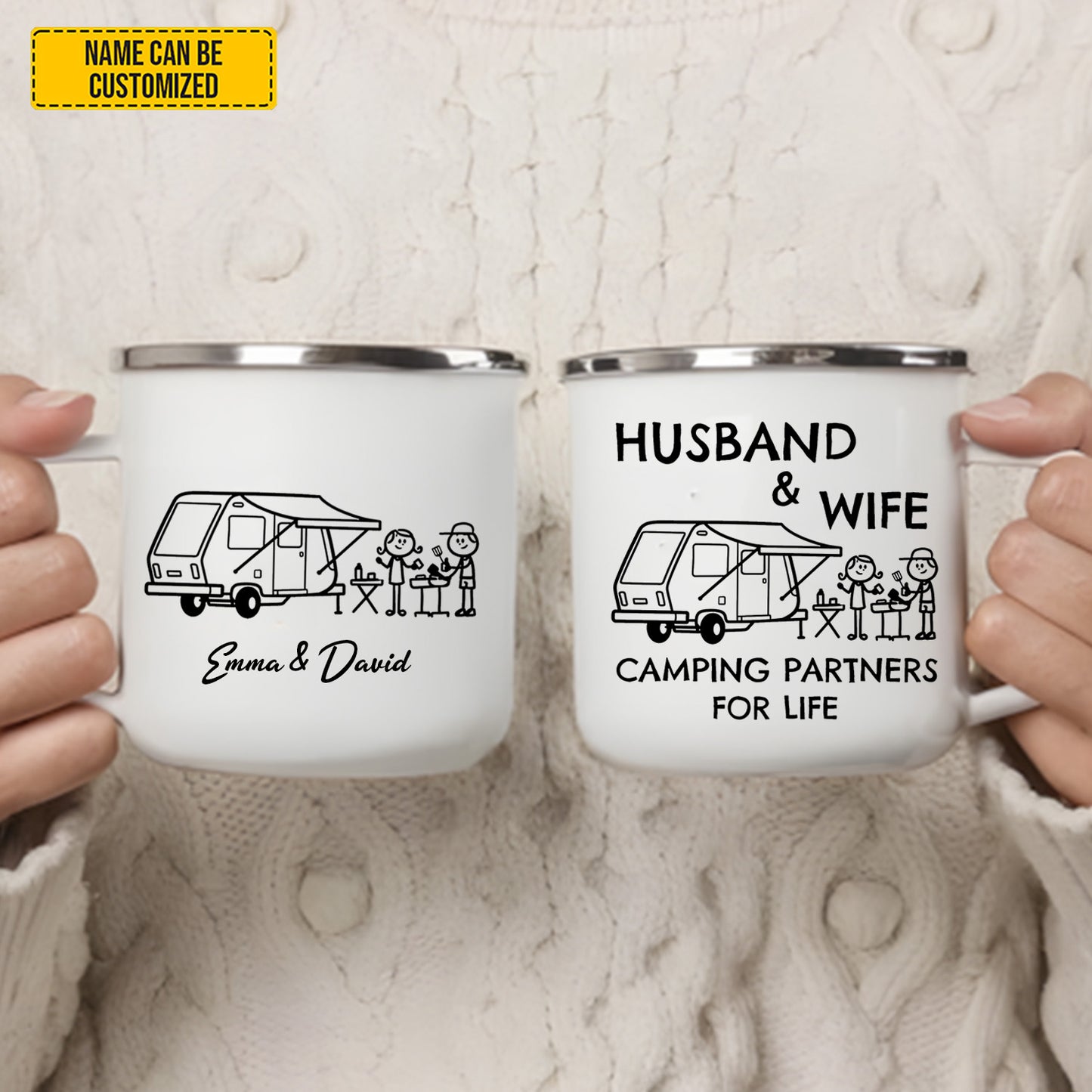 Husband And Wife, Camping Partner Mug- Personalized Couple Enamel Mug