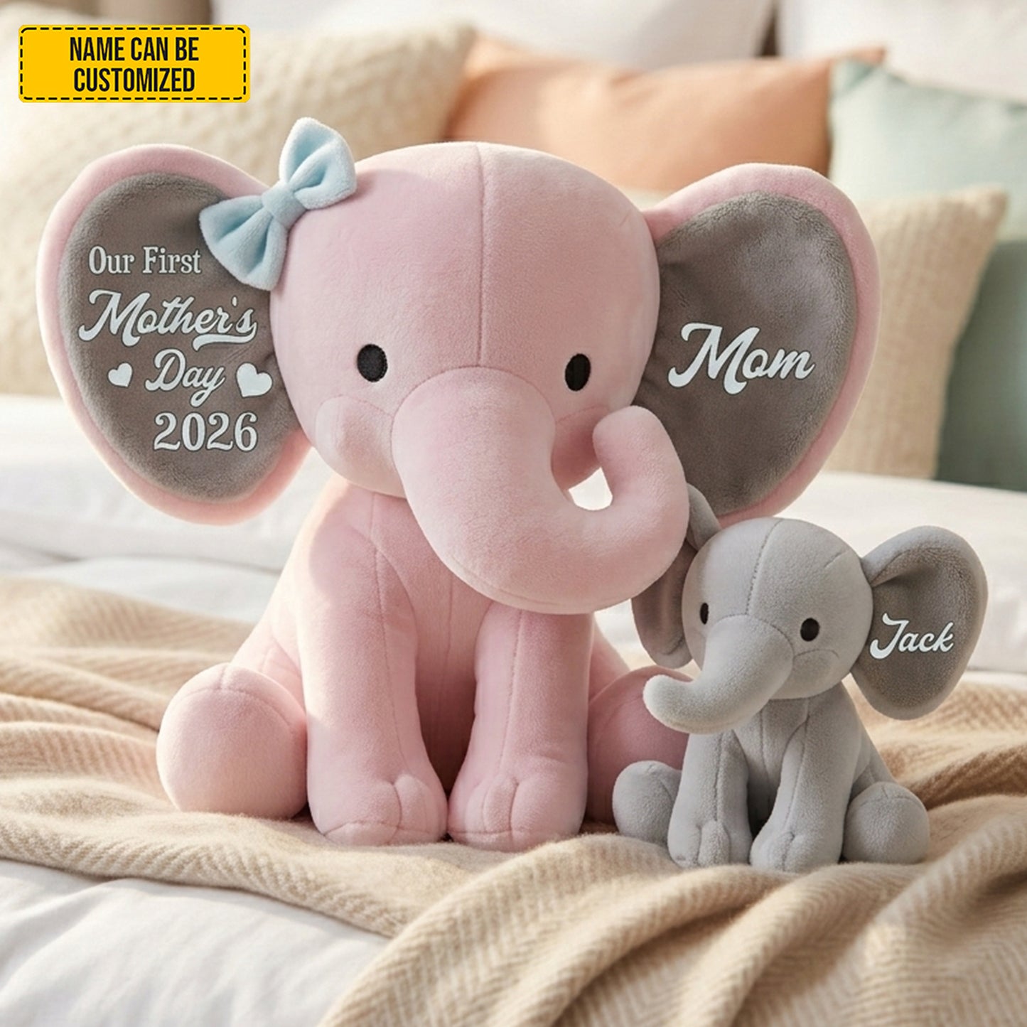 Personalized First Mother's Day Elephant Pillow