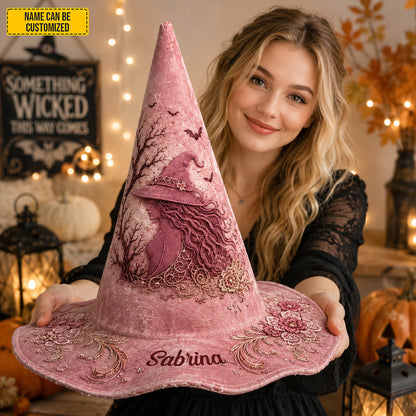 Personalized Floral Witch Hat – Pink Halloween Witch Hat Gift