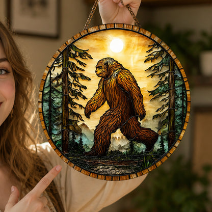 Bigfoot Forest Sunset Stained Glass Suncatcher