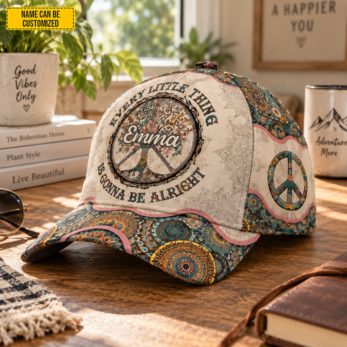 Personalized Boho Peace  Classic Cap – Custom Name Hippie Gift