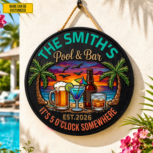 Tropical Beach Patio Decor  – Personalized Pool Wooden Sign