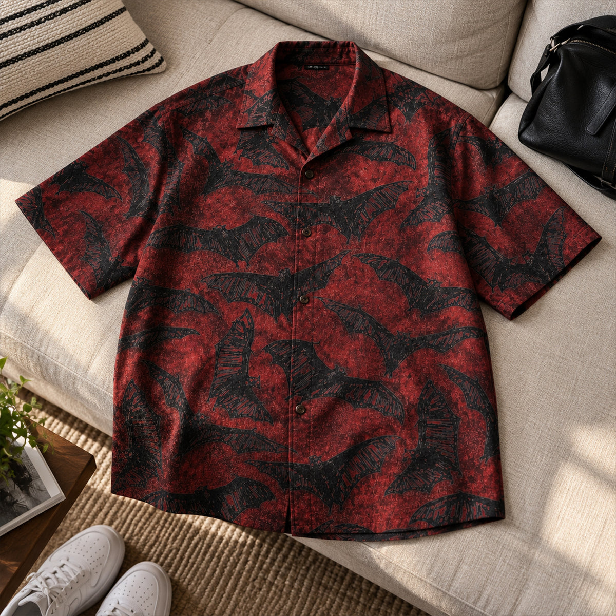 Dark Gothic Bat Swarm Red Hawaiian Shirt
