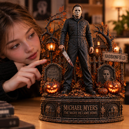 Michael Myers Haddonfield Halloween Wooden Block - Collectible Table Decor