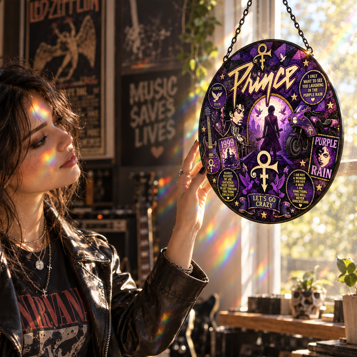 Prince Purple Rain Stained Glass Suncatcher