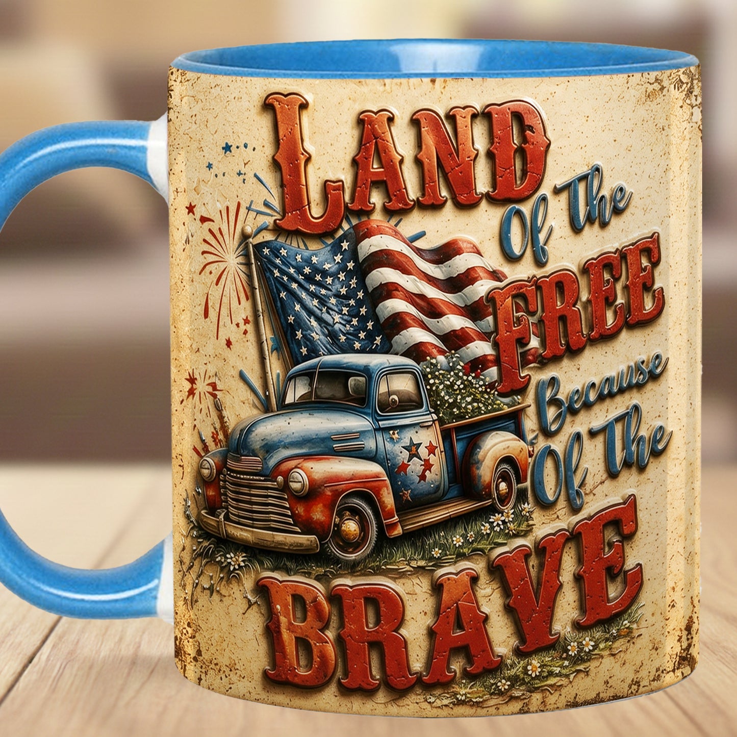 Land Of The Free - Truck Patriotic Accent Mug