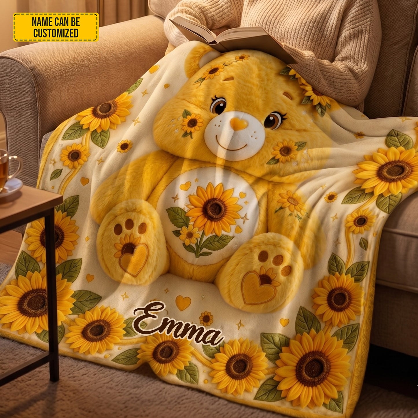 Personalized Sunflower Bear Blanket