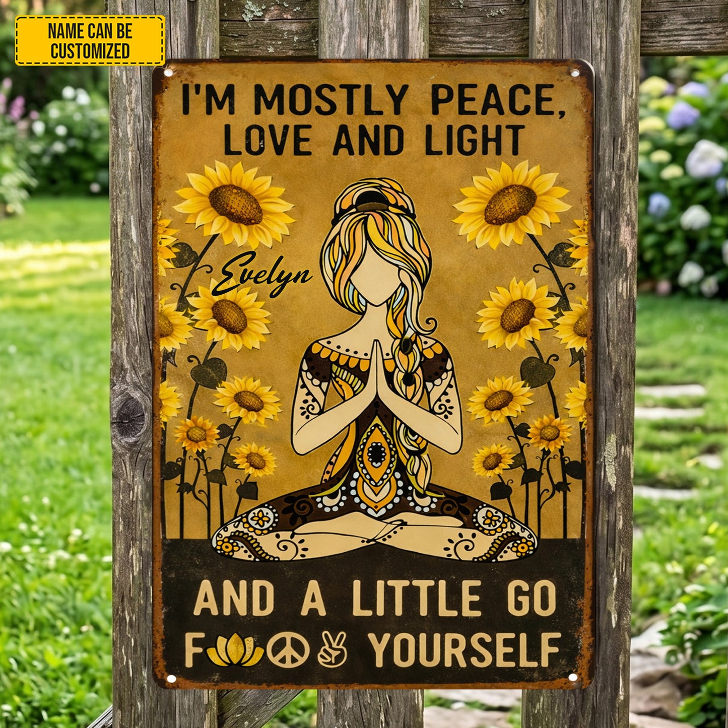 Personalized Sunflower Hippie Yoga Metal Sign