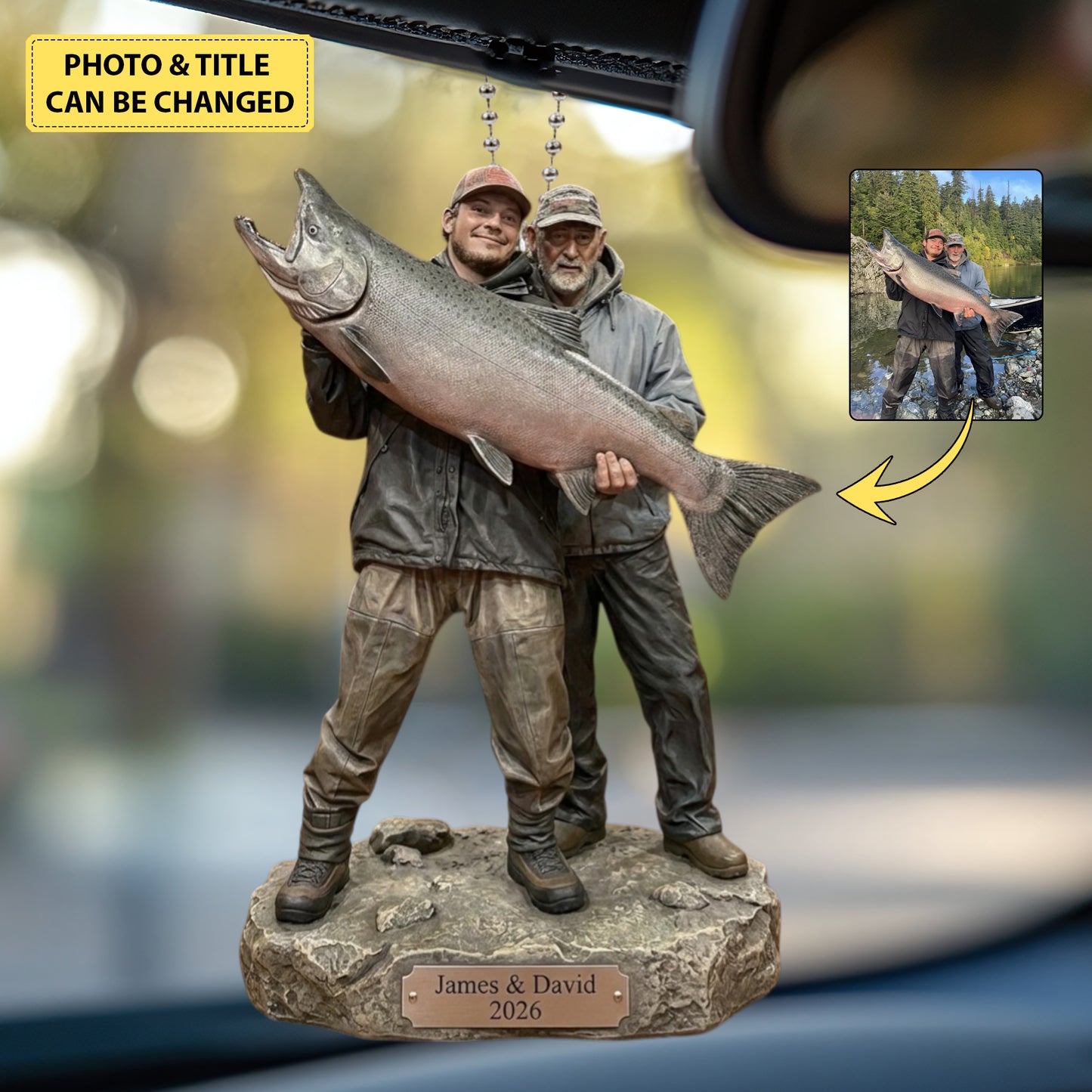 Personalized Fishing Photo Car Ornament – Custom Fisherman Gift