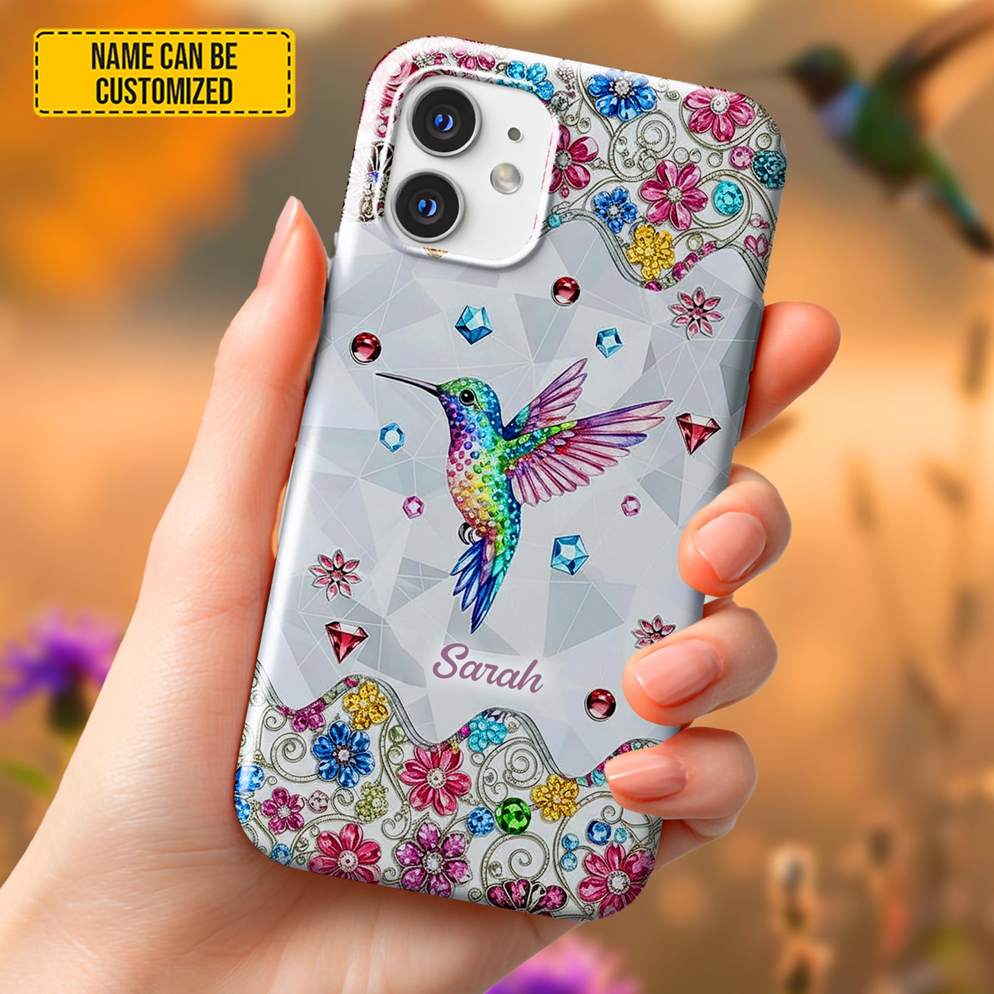 Personalized Sparkle Hummingbird Floral Phone Case