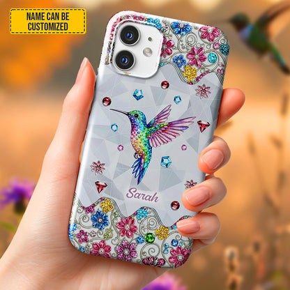 Personalized Sparkle Hummingbird Floral Phone Case