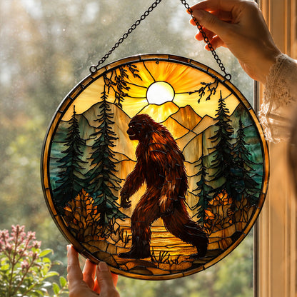 Bigfoot Mountain Sunset Stained Glass Suncatcher