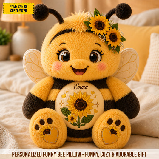 Personalized Cute Sunflower Bee Pillow