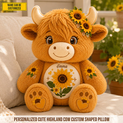 Personalized Highland Cow With Sunflowers Pillow