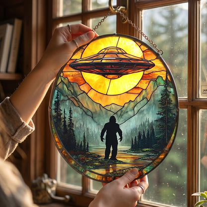 Bigfoot UFO Stain Glass Suncatcher