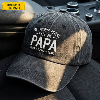 Favorite People Call Me Papa - Personalized Vintage Denim Cap