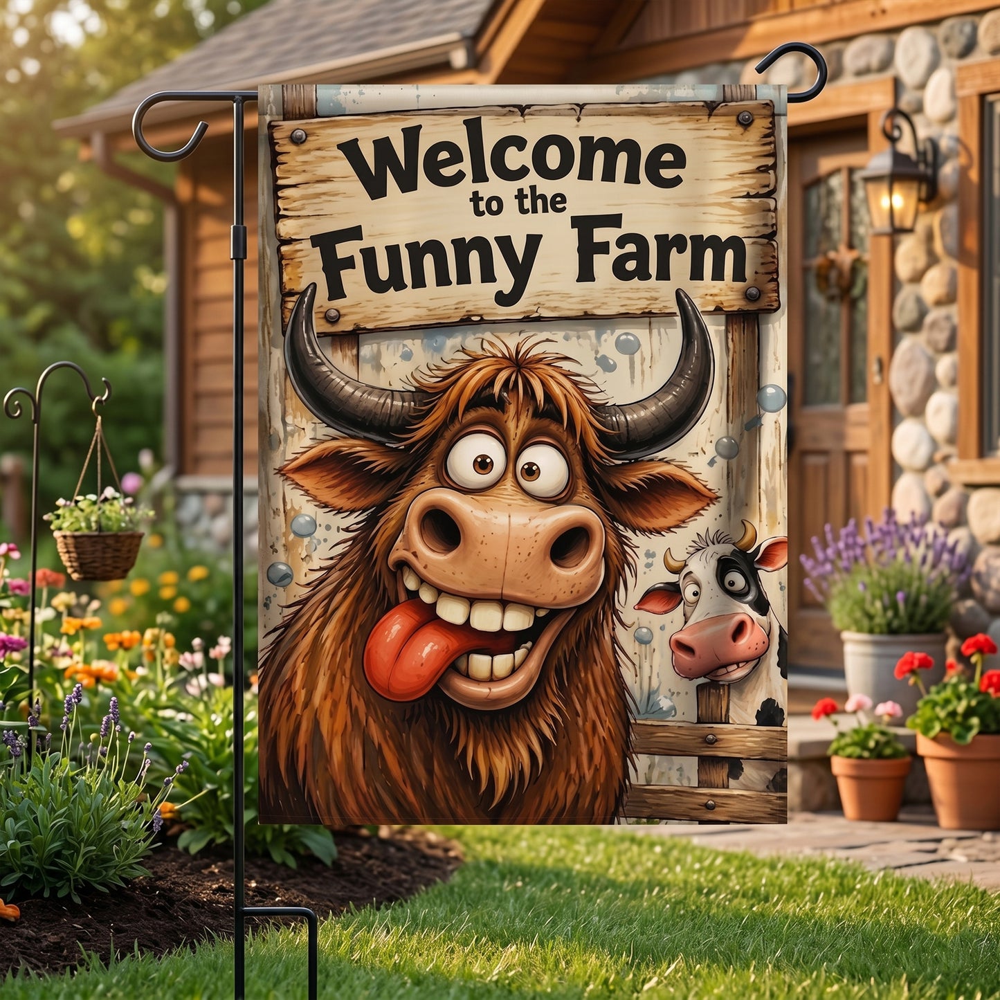 Welcome to the Funny Farm - Cow Garden Flag