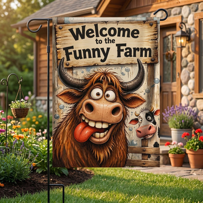Welcome to the Funny Farm - Cow Garden Flag