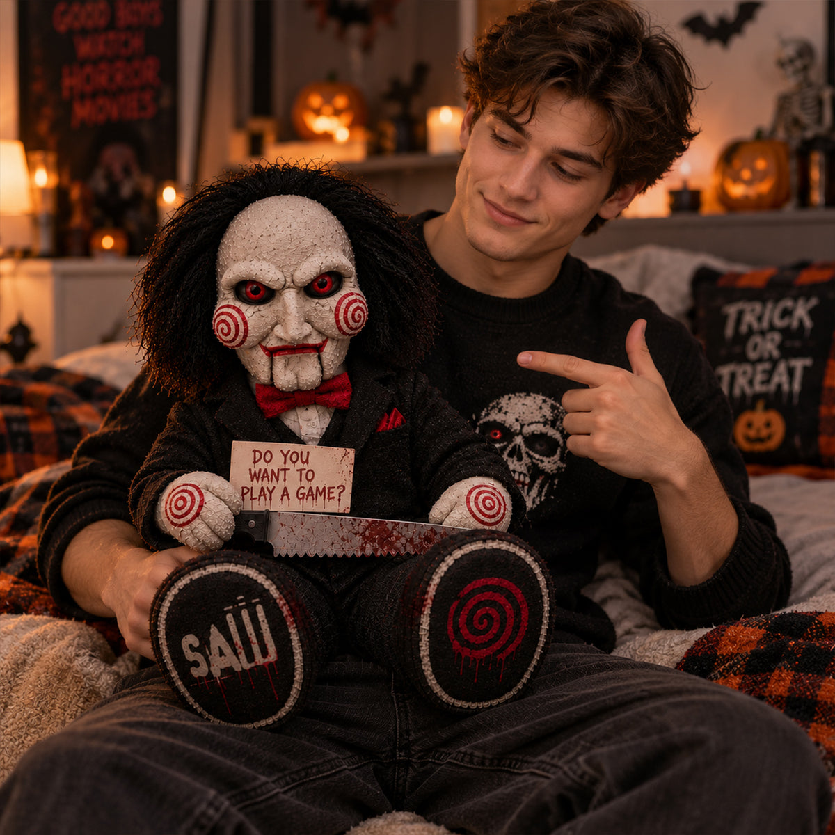 Jigsaw Billy Puppet Horror Custom Shape Pillow – Creepy Halloween Collector Gift