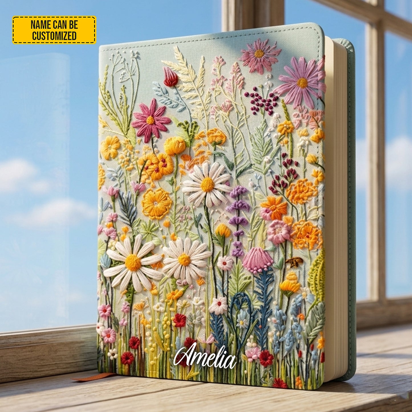 Personalized Floral Leather Journal