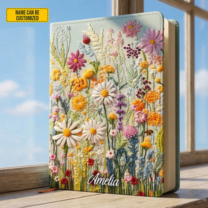 Personalized Floral Leather Journal